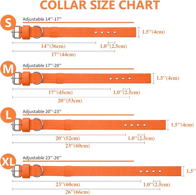Heavy Duty Tactical Dog Collar - 1.5" Width Military Durable Thick Nylon with Adjustable Metal D Ring & Buckle Working Training K9 Collar for Medium Large Dogs (S(14"-17"), Orange)