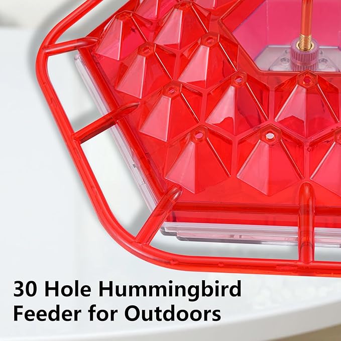 Hummingbird Feeders for Outdoors,Hanging Ant and Bee Proof,30 Feeding Ports Shirem Hummingbird Feeder,Built-in Ant Moat,Easy to Fill and Clean,14 Ounces (1 Pack)