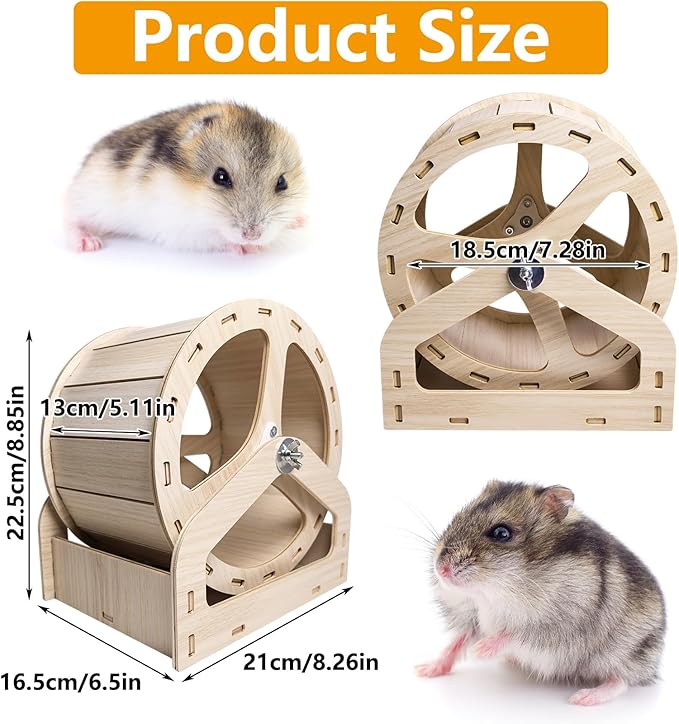 Hamiledyi Wooden Hamster Wheel, Small Pets Exercise Wheel, Silent Running Wheel for Gerbil, Mice, Dwarf Syrian Hamster (8.26in)