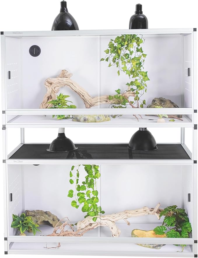 Stackable PVC Reptile Enclosure 40''x16''x16'' ToxiRium Space Efficient Large Reptile Tanks 44 Gallons for Bearded Dragon Gecko Lizard Snake, Wide Vivarium with Sliding Doors Lock-2pcs with spacers