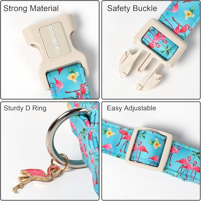 DOGWONG Spring Summer Dog Collar-Cute Flamingo Dog Collar, Adjustable Soft Beach Hawaiian Dogs Collars for Small Medium Dogs, XS