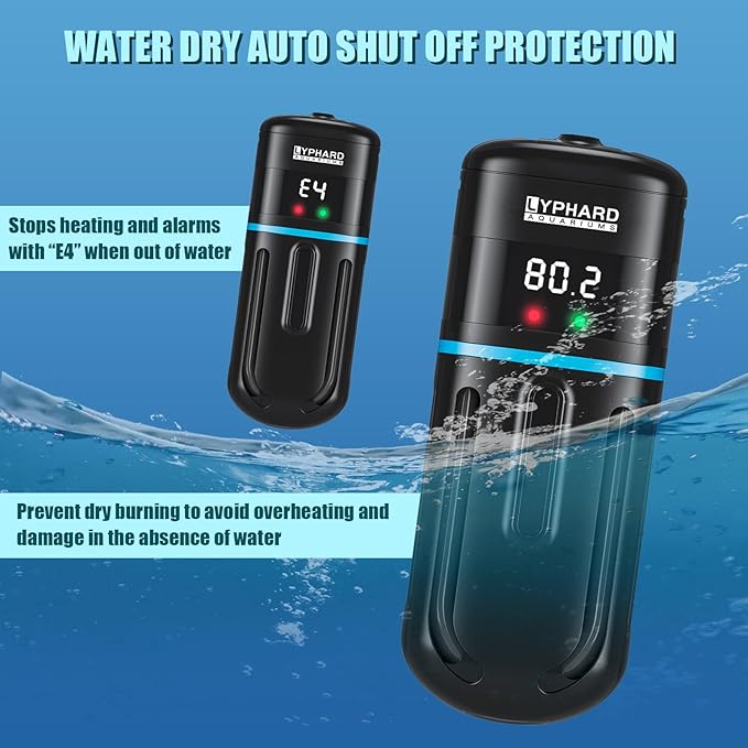 Electronic Aquarium Heater, 500W Small Fish Tank Heater, Adjustable Submersible Heater PID Temperature Control with LED Digital, Water Dry Automatic Shut Off for Fresh Seawater