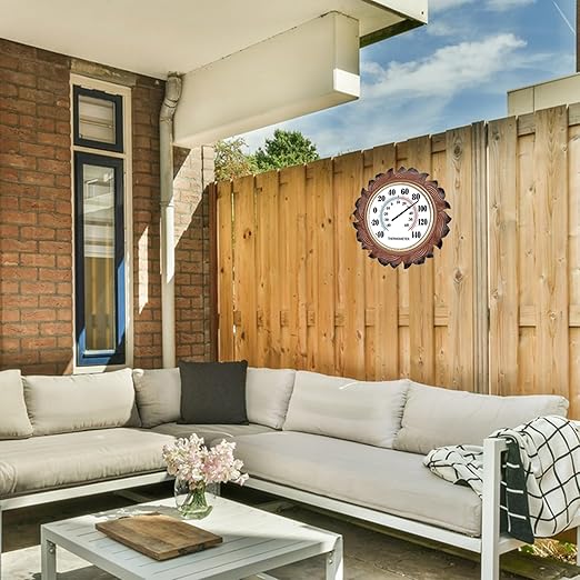 Indoor Outdoor Thermometer Large 15 Inch Wall Thermometer Waterproof Does not Require Battery (Brown)