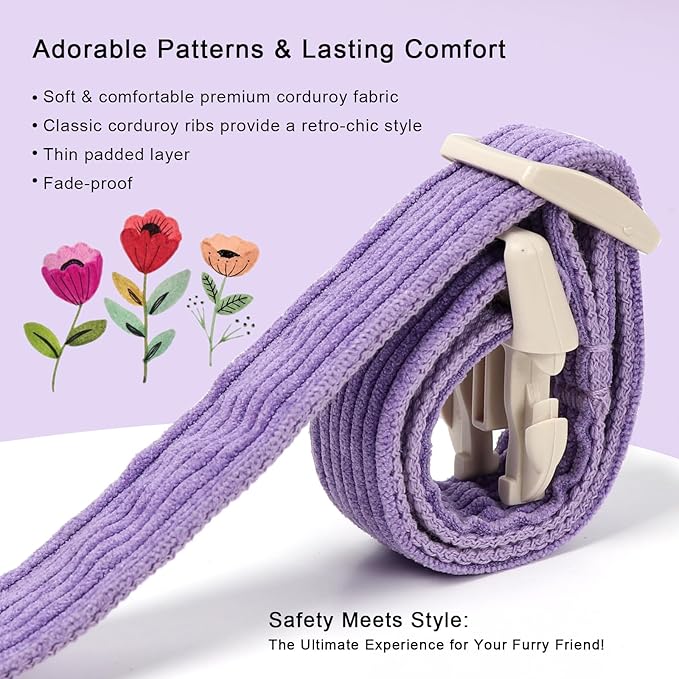 Cute Corduroy Dog Collar - Lavender Adjustable Dog Collars for X-Small Dogs 4-10lbs, Fade-Proof with Secure Snap & Little Charm, Christmas Birthday Gift, XS