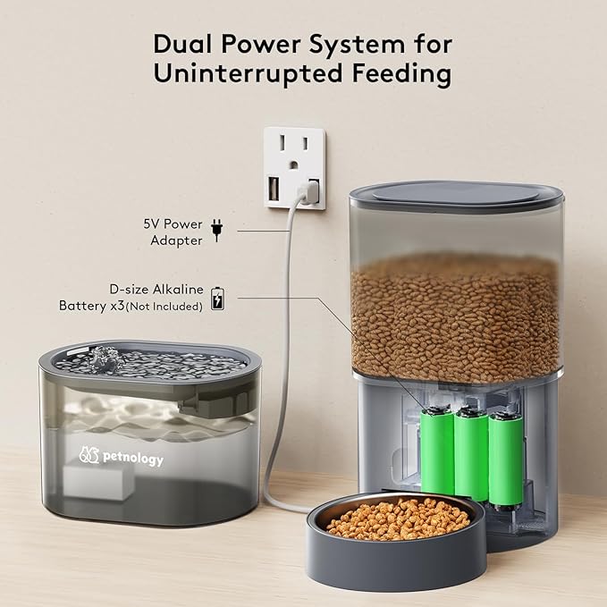 All-in-One Automatic Cat Feeder and Water Fountain, 3L Programmable Timed Dry Food Dispenser with Anti-Clog Design, 2.5L Quiet Cat Fountain for Drinking with Filter, Combo for Small Pets