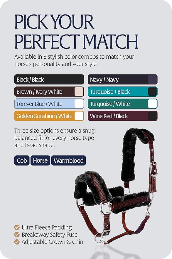 Equinavia Valkyrie Ultra Fleece Breakaway Horse Halter | Padded Fleece Adjustable Safety Halter with Nylon Webbing - Wine Red/Black - Cob