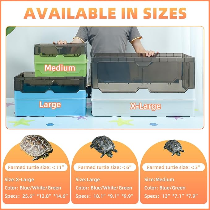 Turtle Habitat Tank Kit– Fresh Filtration, Waterplay Fun, Diverse Living, Heat Lamp, Water Pump and Convenient Water Changes in Tanks Habitat Kits Turtle cage (Blue, Medium)