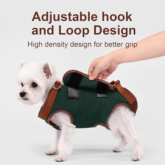 Dog Lift Harness Dog Carrier Dog VES Harness Adjustable Dog Leash with Small Puppy Treat Bag（Green,L）