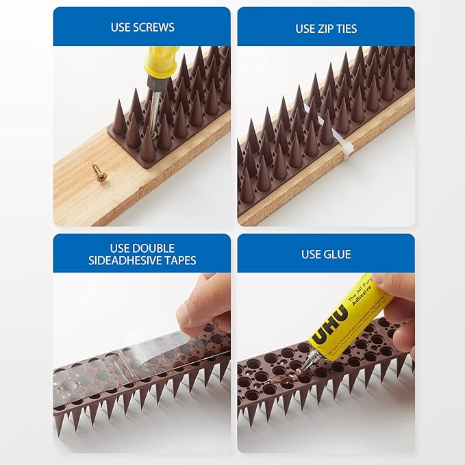 CIIC Bird Spikes, 30 Pack Pigeon Squirrel Raccoon Cat Deterrent Spike Outside Anti Birds Defender Outdoor to Keep Robin Away Roof Fence Window Nest, Brown