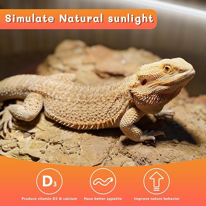 T5 UVB Reptile Light 39W 10.0, UVA Light Bulb for Reptiles, 2 Pack Lamp Tube for Bearded Dragon