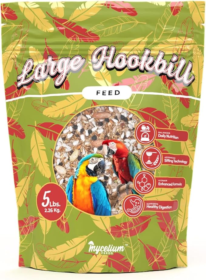 Mycelium Organic Large Hookbill Feed (5 LB Bag) | Balanced Bird Food for Large Pet Birds| High-Protein Seed Mix | Supports Energy & Digestion | USA-Grown, Non-GMO