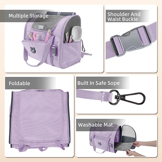 Lollimeow Expandable Cat Carrier Backpack for Large Cats - Airline Approved Pet Carrier Backpack for Small Dogs, Hiking & Travel, Waterproof with Breathable Mesh, 14lbs Capacity (Lavender, Standard)