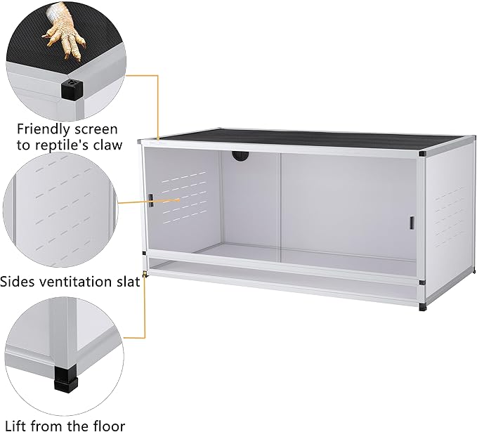 PVC Reptile Enclosure 88x20x20inch Large Reptile TerrariumTempered Glass Doors Habitat 152 Gallon for Bearded Dragon Gecko Lizard Snake, Wide Breeding Lounge Vivarium Area with Sliding Doors Lock
