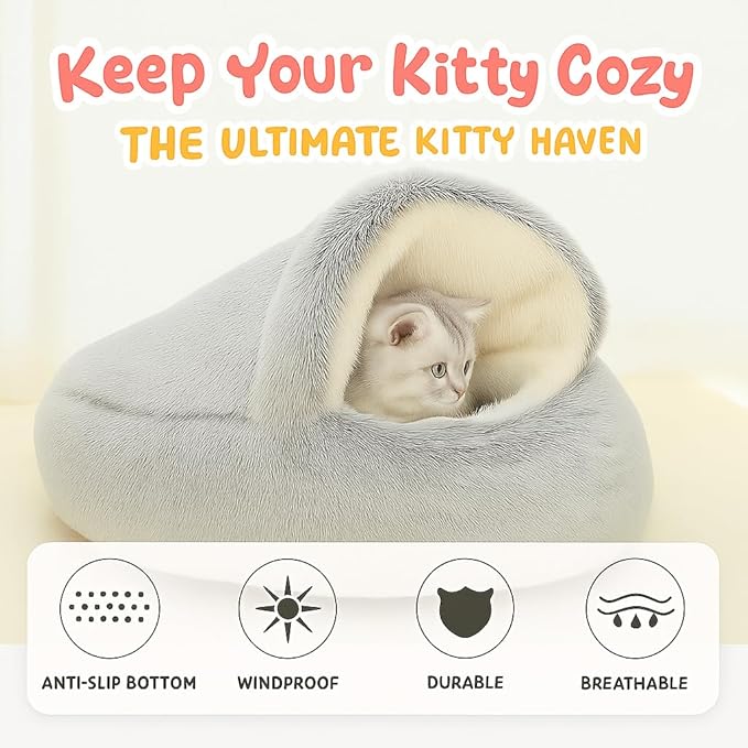 Nest Bed - Lapcatz Cat Beds for Indoor Cats, Fluffy Cat Bed Cave Plush Warm Nest for Cats (Flannel,XL 28"x28")