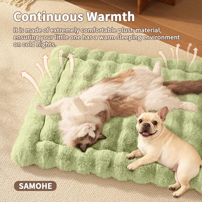 Cat Beds for Indoor Cats Faux Fur Pet Mat Cute Kitten Plush Bed with Non-Slip Bottom for Carriers/Sofa Dog & Puppy Friendly 27 x 20 Inch Large Green