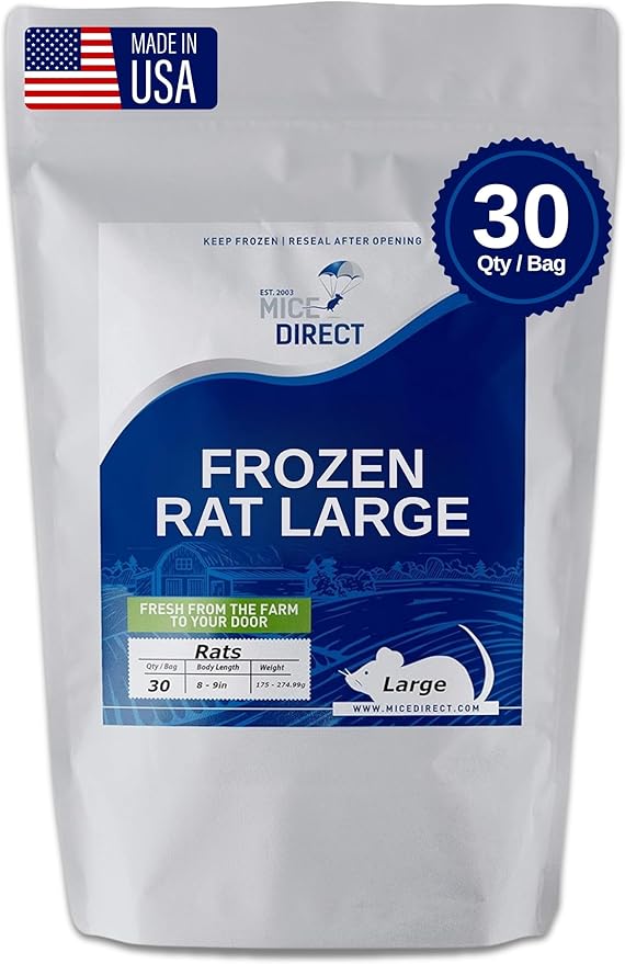 MiceDirect EST. 2003 30 Frozen Large Feeders Snake Food for Adult Red Tail Boas (8-9 in)(5250 Grams Min)