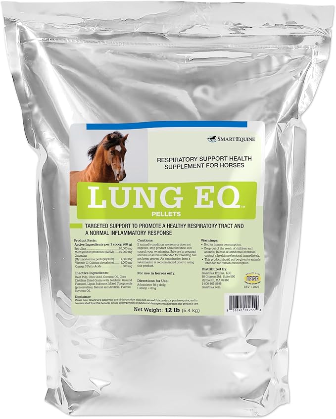 SmartEquine Lung EQ Pellets for Innovated Respiratory Support | Horse Health | Spirulina for Horses with Antioxidants, Herbs, Minerals | Equine Pellet for Respiratory Support | 12 LB