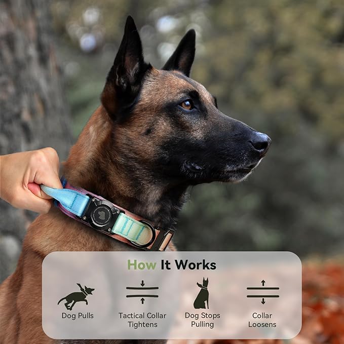 2026 Upgrade Waterproof AirTag Dog Collar, Military Tactical Dog Collar with AirTag Holder, Comfortable Control Handle and Metal Buckle, GPS Dog Collar Holder for Medium to Large Dogs (Pastel lcing,L)
