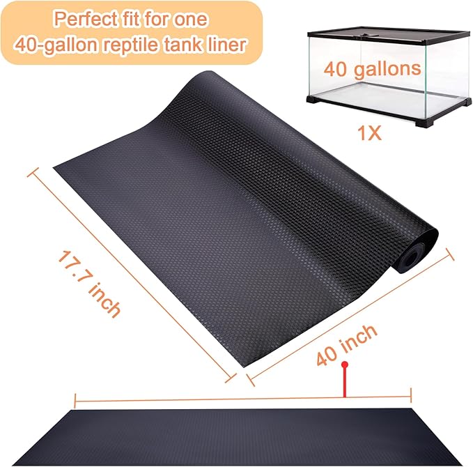 LEOLIO 17.7 x 40 Inch Bearded Dragon Tank Accessories, Non-Adhesive Reptile Carpet Liner for Leopard Gecko, Snake, Lizard, and Tortoise, Terrarium Mat Bedding for Tank Flooring (Black)