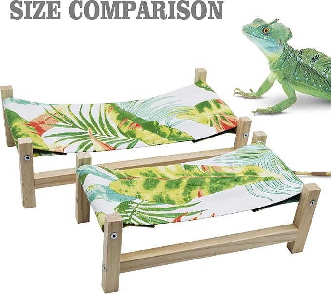 Bearded Dragon Bed, Wooden Reptile Sleeping Hammock, Bearded Dragon Tank Accessories, Habitat Accessories for Leopard Gecko Snake Lizard or Other Small Animal (Green 2, Small)