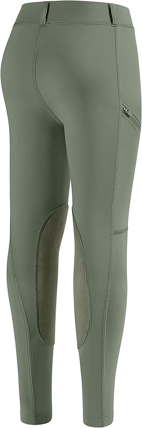 SANTINY Girls Horse Riding Pants with Zipper Pockets Kids Stretchy Equestrian Breeches Knee-Patch Youth Schooling Tights