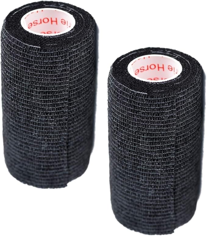 Vet Wrap Tape (Black) (2 Pack) (3 Inch x 15 feet) Self Adhesive Adherent Adhering Cohesive Flex Self Stick Bandage Grip Roll Dog Cat Pet Horse