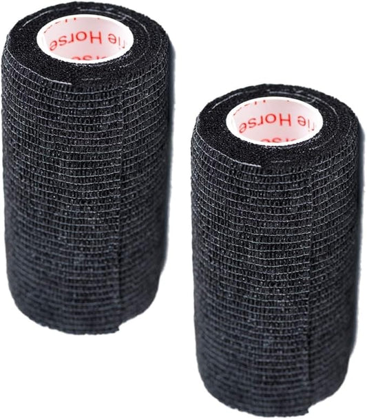 Vet Wrap Tape (Black) (2 Pack) (3 Inch x 15 feet) Self Adhesive Adherent Adhering Cohesive Flex Self Stick Bandage Grip Roll Dog Cat Pet Horse