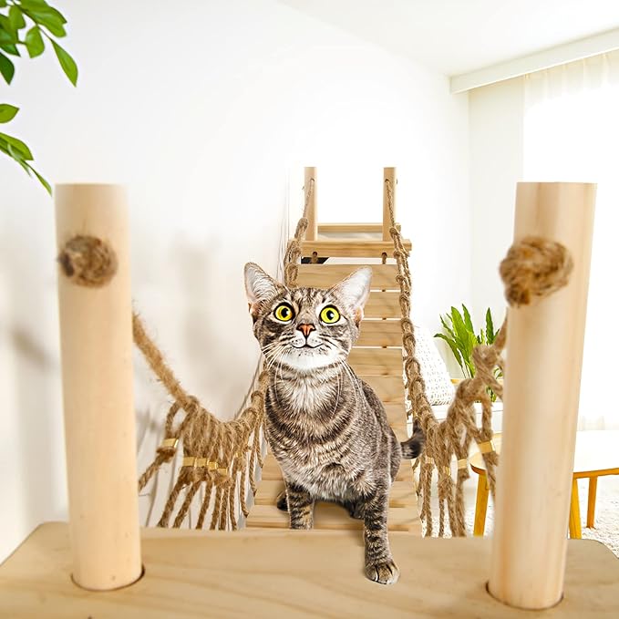 Calmbee Cat Wall Shelves - 70" Cat Bridge Hammock Tree with Mounted Perch & Cloud Shelf