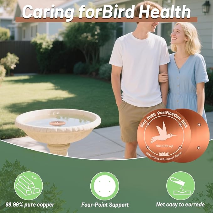 3PCS Pure Copper Bird Bath Purification Disk - 4" Diameter, 0.6mm Thick, Reinforced with Four-Point Support, Universal Fit for Outdoor Birdbath & Bowl