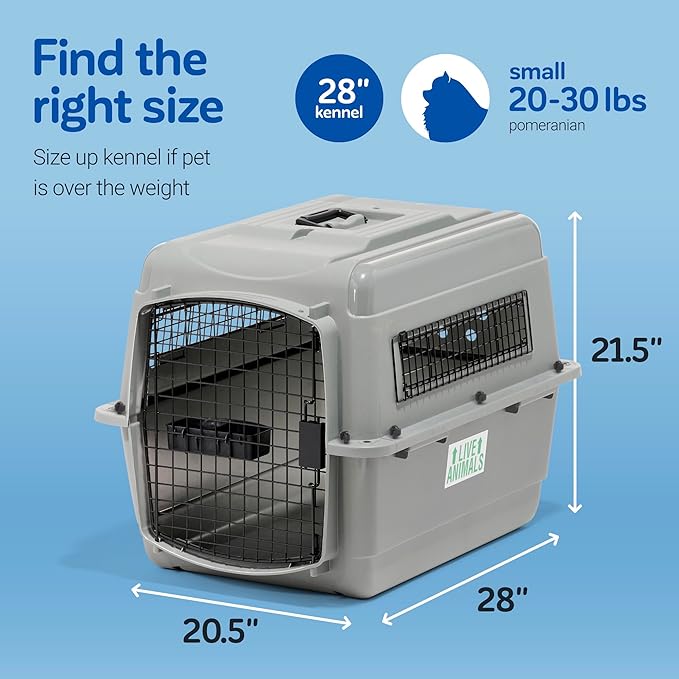 Petmate Sky Kennel - For Air and Travel, Airline Compliant Dog Crate for Pets up 15-30 lbs, Heavy Duty Dog Kennel, Made in the USA- 28 Inches