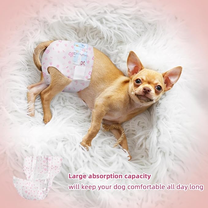 Disposable Dog Diapers Female 90 Count Doggie Diapers for Female Dogs (Waist 10-16.5 in S) Super Absorbent Small Doggie Diapers for Heat Excitable Urination or Incontinence - Pink