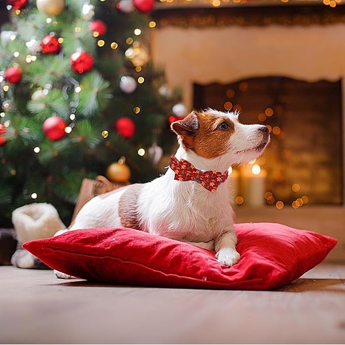 Christmas Dog Collar, Soft Pet Collar Gingerbread Man Cute Dog Collar with Bow Red Christmas Tree Adjustable Sturdy Collars Winter Holiday Collars for Medium Girl Boy Dogs