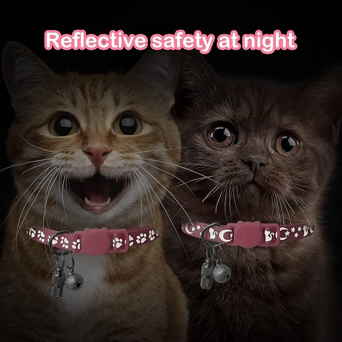 LLHK 2 Pack Breakaway Cat Collars & 2 Pcs Name Tags,Reflective Safety Kitten Collar with Bell,for Girl Boy Male Cats,Adjustable 7''-12'', Personalized ID Tag,Pet Supplies,Accessories