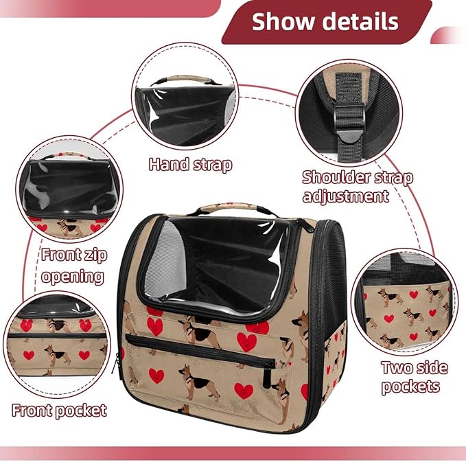Dog and Heart Cat Carrier Backpack,900D Wear-Resistant Oxford Fabric, Dog Carrier Cat Backpacks Suitable for Travel