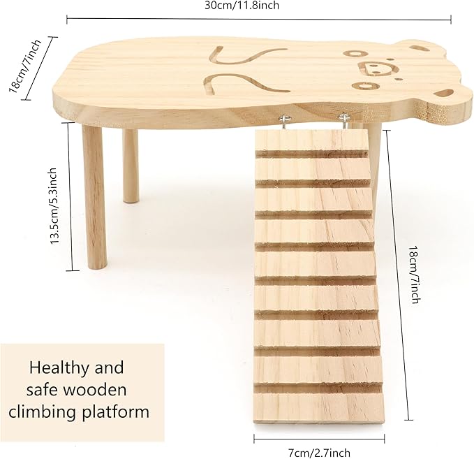 Hamster Wooden Platform with Legs Small Animal Climbing Ladder Standing Rat Guinea Perch Chew Toy Cage Accessories (Platform-Pig)