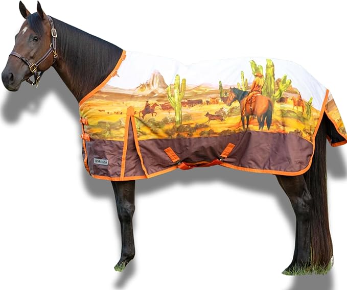 Jeffers Expression 1200 Denier Standard Neck Turnout Sheet, Cattle Drive, 87"- Waterproof, Breathable Horse Sheet with 0g Polyfill, No Insulation, Ideal Protection for Wind & Rain, Lightweight