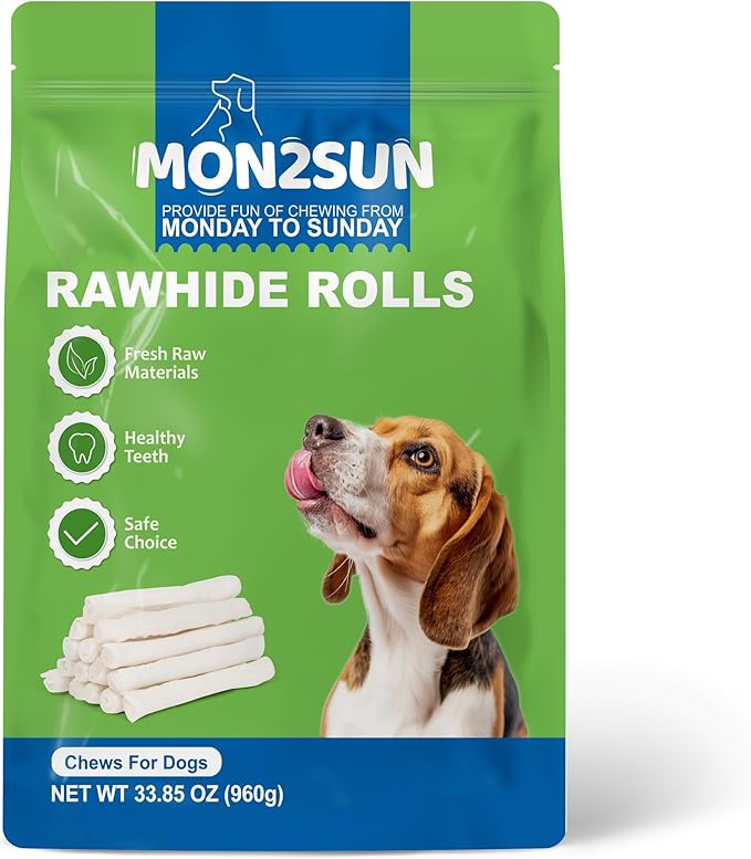 MON2SUN Dog Rawhide Rolls Twist Sticks 6.5 Inch Chew Treats Natural Flavor 60 Count for Puppy and Small Dogs
