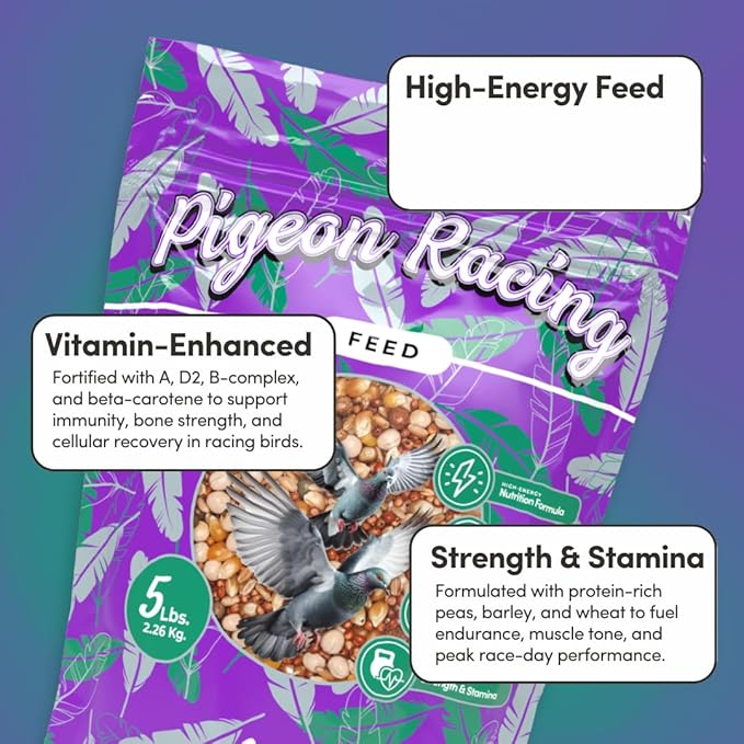 Mycelium Organic Racing Pigeon Food (5 LB Bag) | High-Protein Bird Seed with Vitamin Premix | Supports Endurance, Muscle Recovery & Flight Performance | Non-GMO, No Fillers, Made in USA