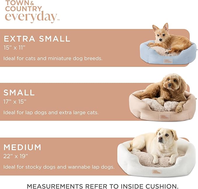 TOWN & COUNTRY EVERYDAY CuddleTown Faux Linen Comfy Cozy Cuddler Pet Bed, Supportive & Calming Egg Crate Foam, Non-Slip Bottom, Machine Washable Cover, Grey, Medium 28"x26"x8"
