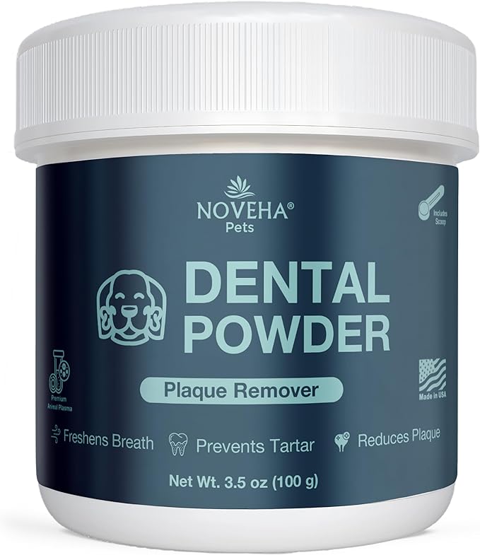 NOVEHA Pet Dental Powder | Vet-Approved Oral Care for Dogs & Cats | Natural Tartar Remover for Dogs Fresh Breath Formula | Easy Teeth Cleaning for Daily Use (1 - Pack)