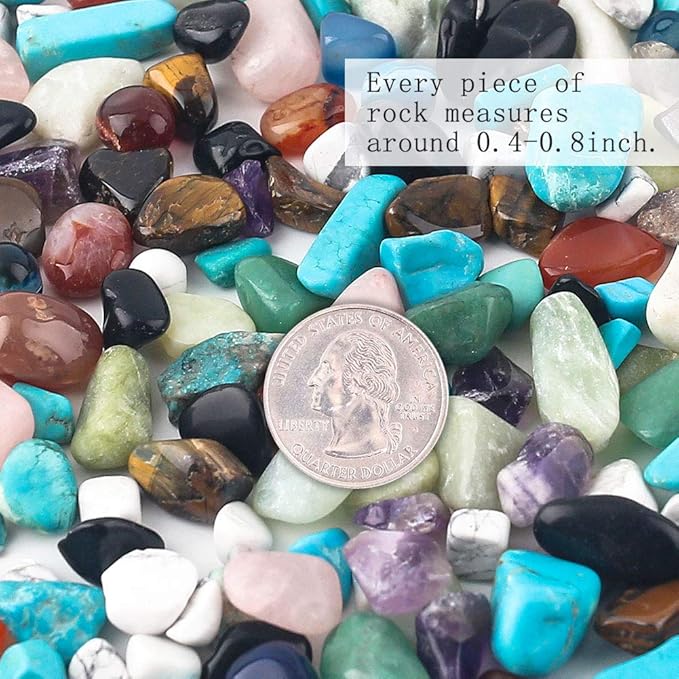JOHOUSE Quartz Crystals, Crushed Chips Tumbled Polished Stone Beads Irregular Shaped Succulent Rocks for Plants Indoor Betta Fish Tank Gravel Vase Filler Crafts About 1lb(450g),10 Different Kinds