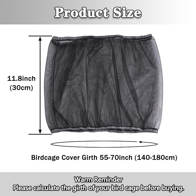 Bird Cage Seed Catcher - Adjustable Netting Cover Guard Skirt for Parrot Parakeet Macaw Round Square Cages - Black
