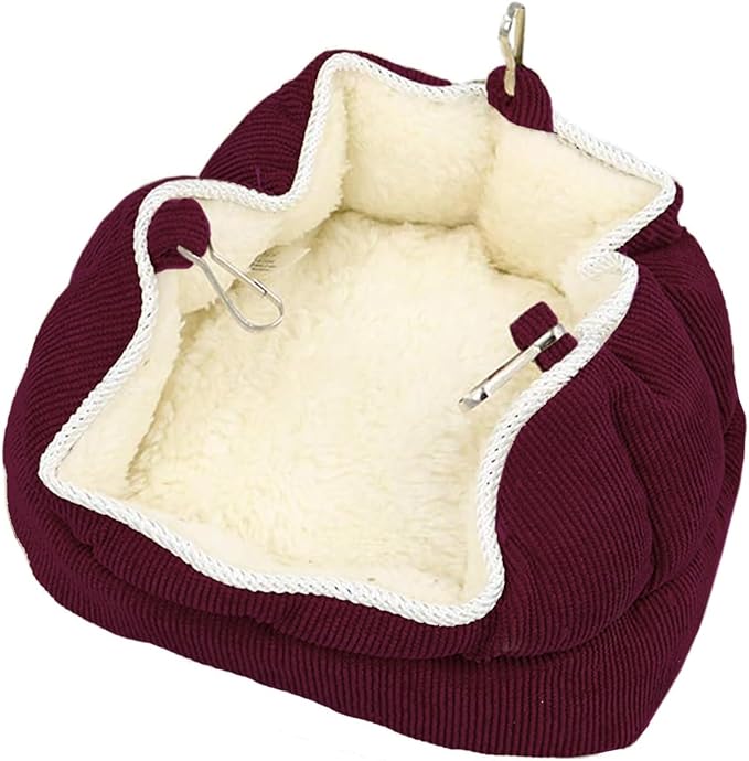 QBLEEV Bird Nest House Winter Warm Bird Bed for Cage Hanging Bird Hammock Soft Plush Snuggle Hut Tent, Parrot Cage Accessories Birds Hideaway Sleeping Bed for Budgie Parakeet Cockatiel, Red