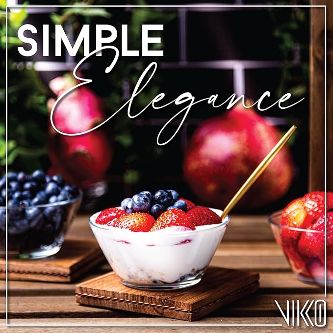 Vikko Glass Bowls - Set of 6, 7 Ounce Glass Dish for Dessert, Candy, Kitchen Prep, Dishwasher Safe