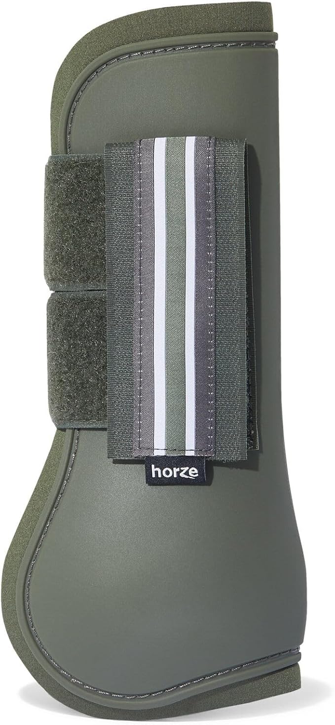 HORZE Adepto Open Front Tendon Boots | Durable Shell with Neoprene Lining - Beetle Khaki Green - Pony