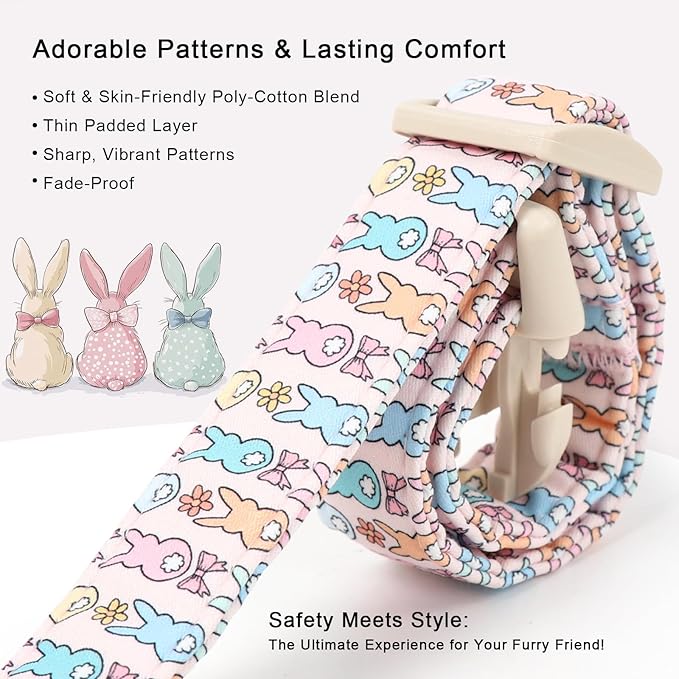 Easter Dog Collar for Large Dogs - Pastel Bunny Easter Collars for Female Dogs, Cute Spring Girl Dog Collar, Lightweight Adjustable Cartoon Holiday Pet Collars L