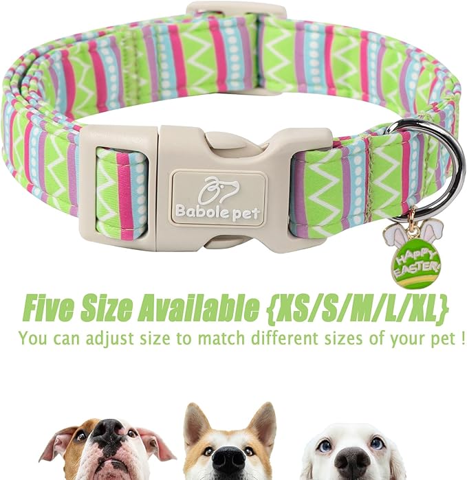 Easter Dog Collar for Large Dogs - Brightly Colored Stripe Easter Collars for Boy Girl Dogs, Adjustable Spring Holiday Pet Collars with Quick Release Buckle XL