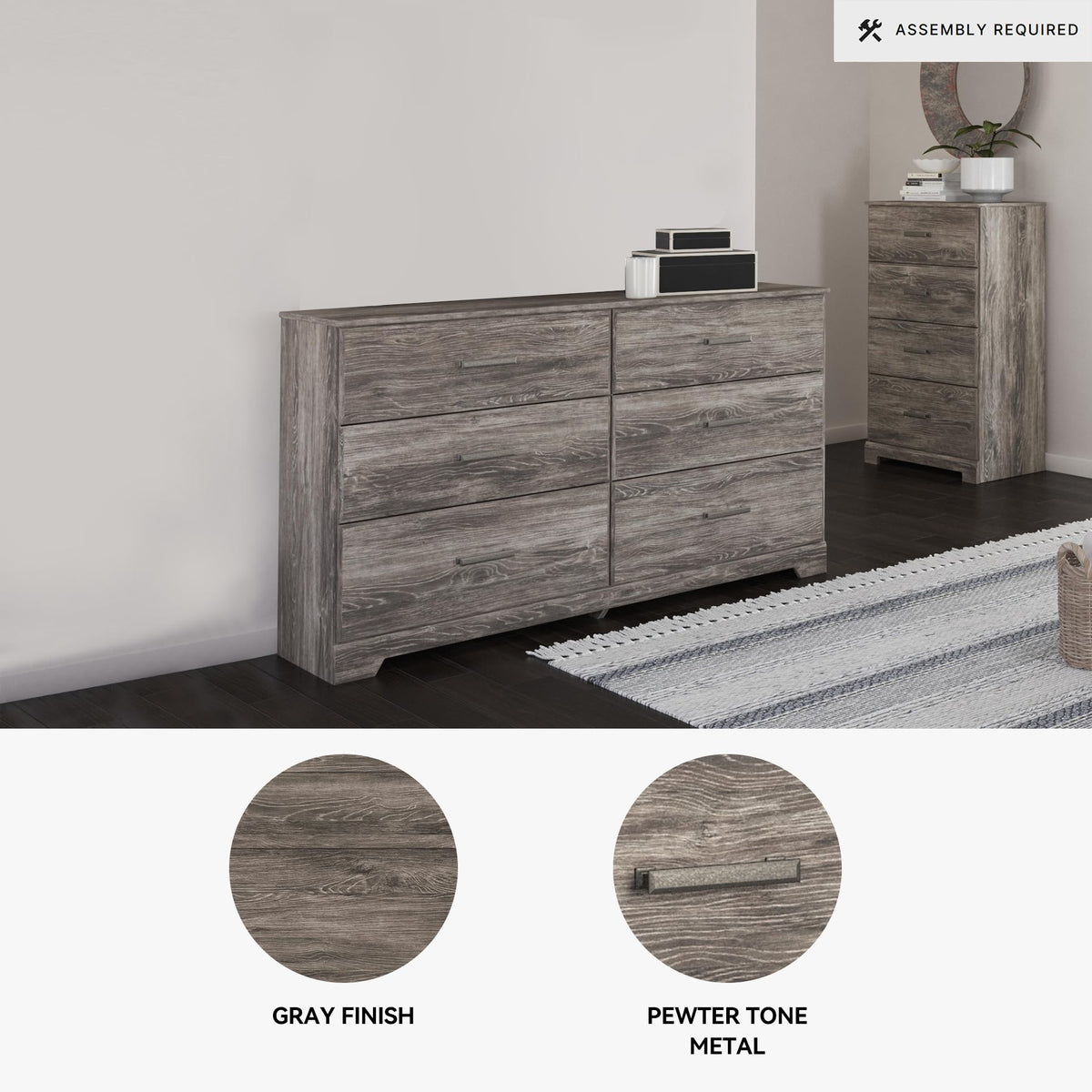 Ralinksi 6 Drawer Rustic Gray Double Dresser