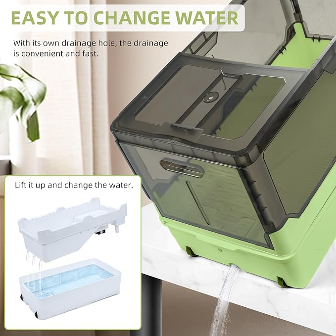 Turtle Tank kit with Filter+Water Pump+Heat lamp, Wheels, Easy to Move, Imitate The Natural Flows, Suitable for Small Turtle Horned Frog Hermit (XL, Green)