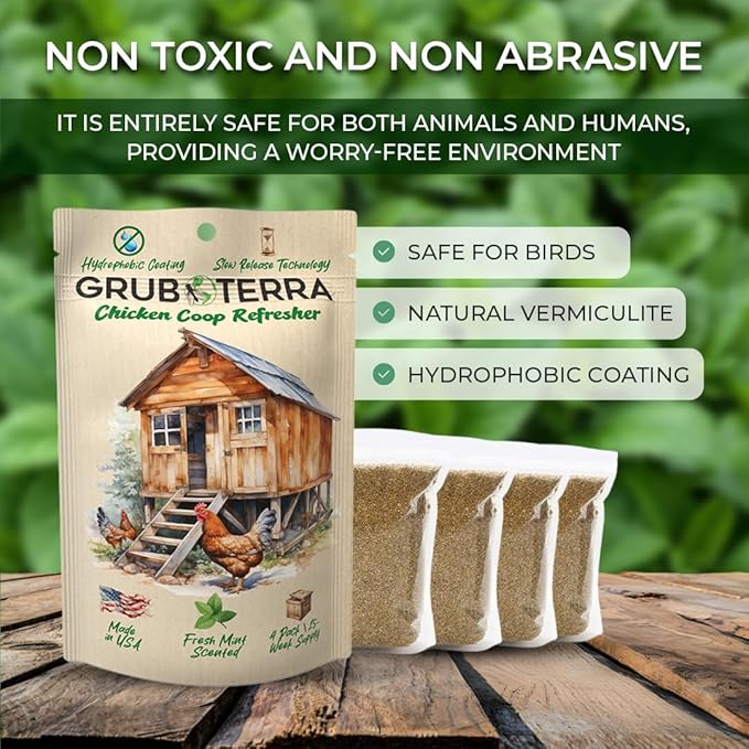 GrubTerra Coop Refresher Zero Odor Freshener for Chicken Pen, Suitable for Chicken Waterer and Chicken Feeder, Smell Control Solution for Clean and Fresh Chicken Living Environment